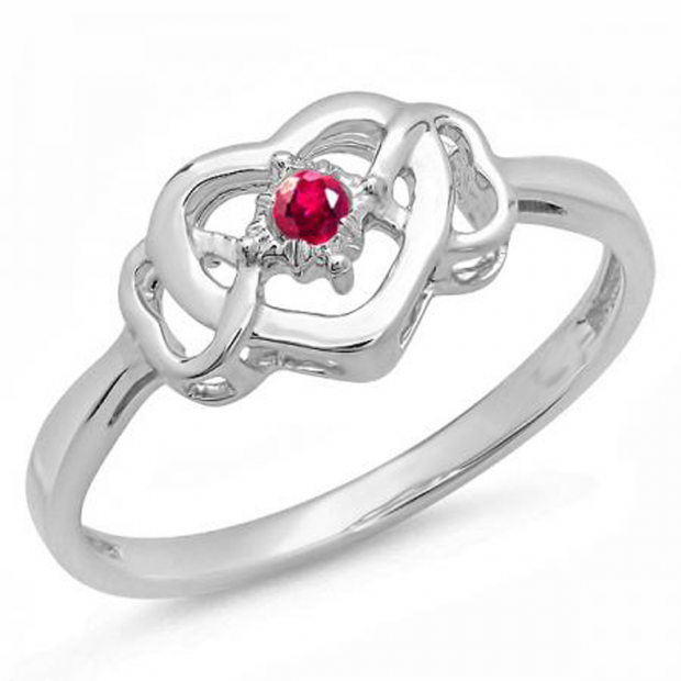 0.05 Carat (ctw) Sterling Silver Round Ruby Ladies Solitaire Promise Three Heart Infinity Love Engagement Ring