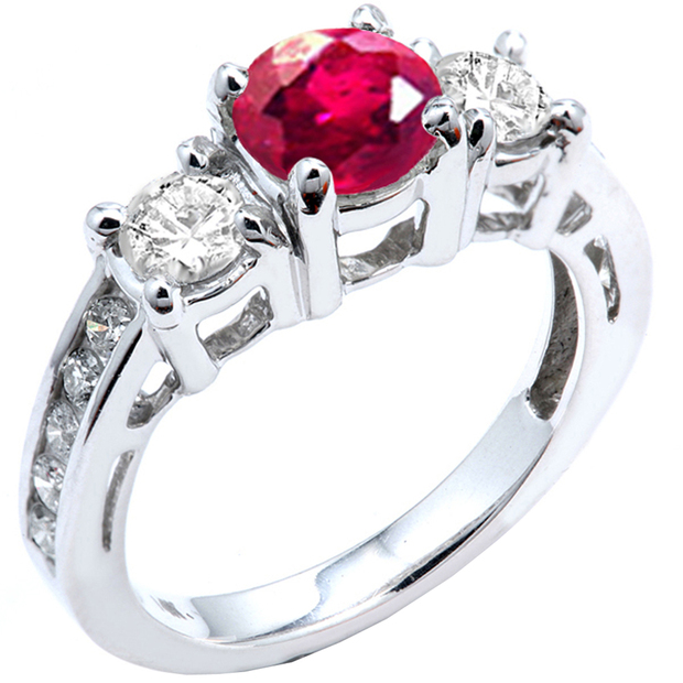 1.80 Carat (ctw) 10k White Gold Round Red Ruby And White Diamond Ladies Bridal Engagement Ring