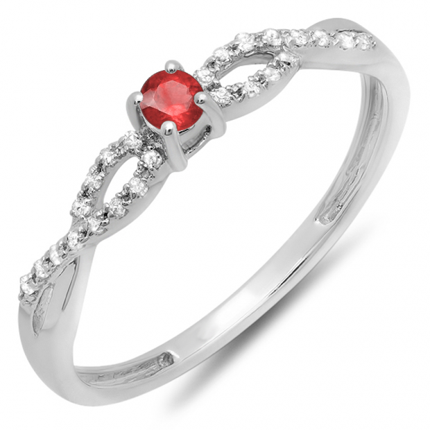 0.20 Carat (ctw) 14K White Gold Round Ruby And White Diamond Bridal Engagement Ring 1/5 CT