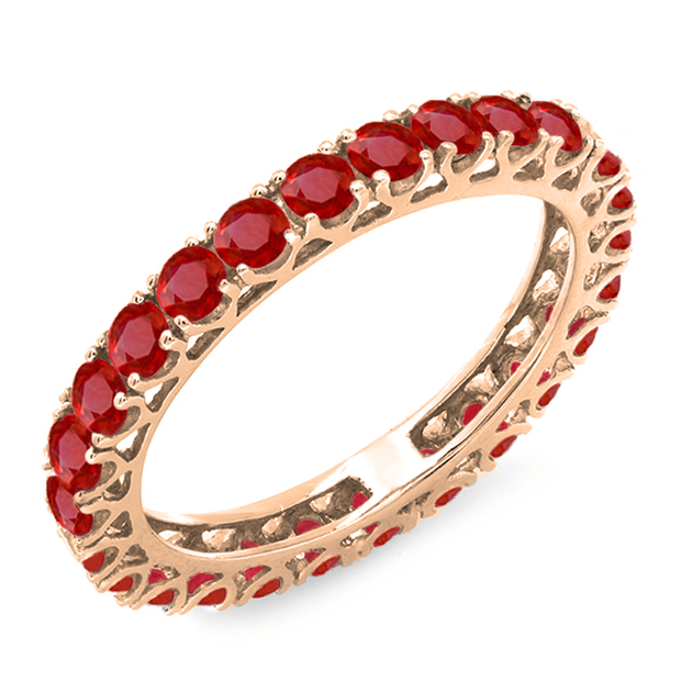 1.80 Carat (ctw) 14K Rose Gold Round Ruby Ladies Eternity Wedding Anniversary Stackable Ring Band 1 3/4 CT