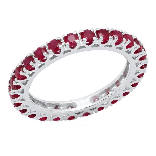 1.80 Carat (ctw) 14K White Gold Round Ruby Ladies Eternity Wedding Anniversary Stackable Ring Band 1 3/4 CT