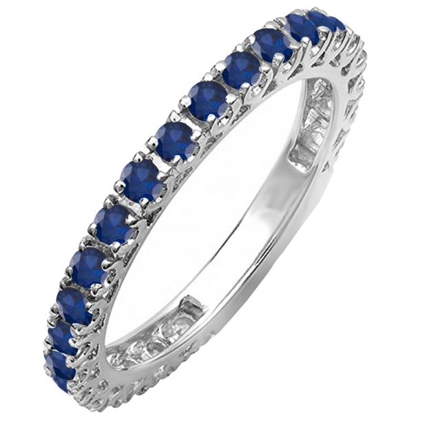 Dazzlingrock Collection 10K Round Blue Sapphire Eternity Sizeable Stackable Wedding Band Yellow Gold