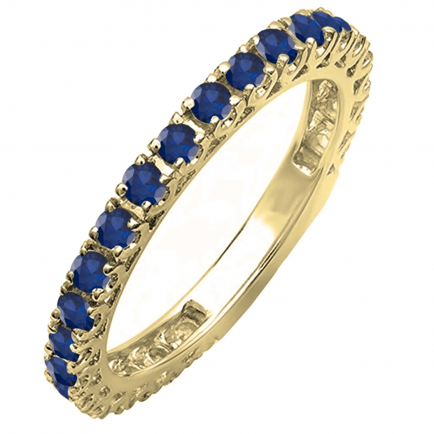 Dazzlingrock Collection 10K Round Blue Sapphire Eternity Sizeable Stackable Wedding Band Yellow Gold