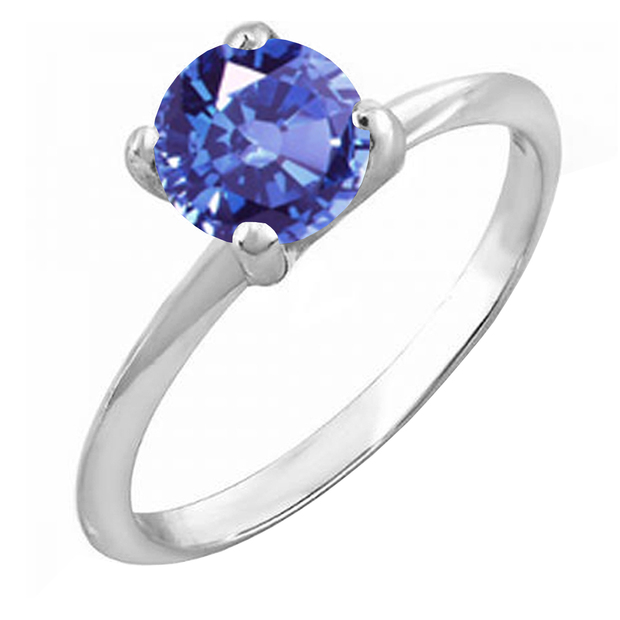0.98 Carat (ctw) Sterling Silver Round Tanzanite Ladies Engagement Ring 1 CT
