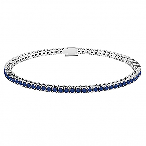 14K White Gold Round Blue Sapphire Ladies Tennis Bracelet 2 CT