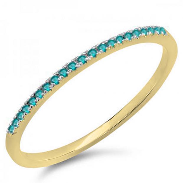 0.08 Carat (ctw) 10k Yellow Gold Round Blue Diamond Ladies Dainty Anniversary Wedding Band Stackable Ring