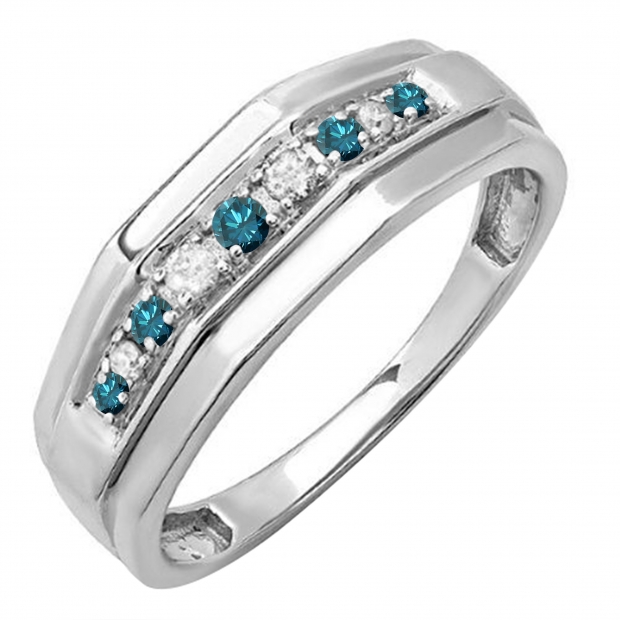 0.25 Carat (ctw) Sterling Silver Round Blue & White Diamond Men
