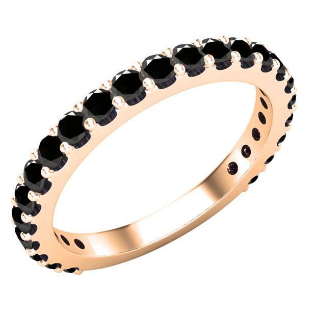 0.80 Carat (ctw) Round Black Diamond Ladies Anniversary Wedding Band 3/4 CT 10K Rose Gold