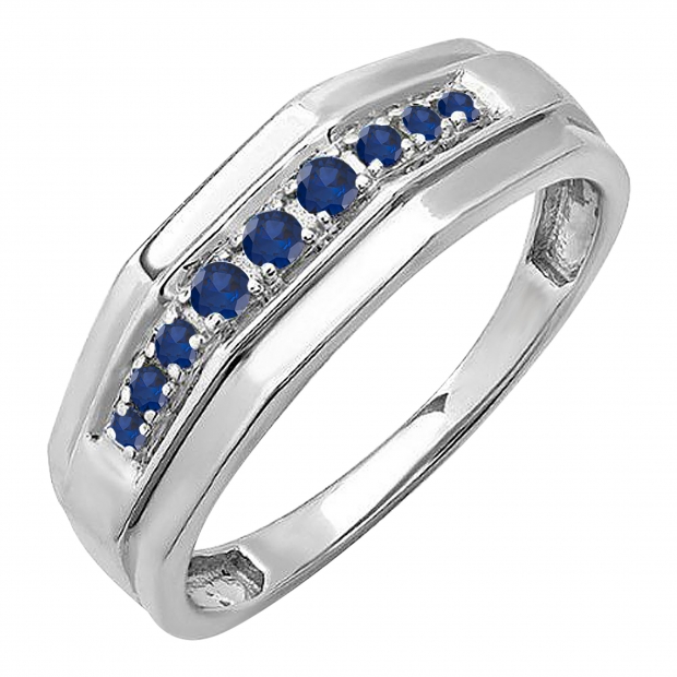 0.25 Carat (ctw) Sterling Silver Round Blue Sapphire Men