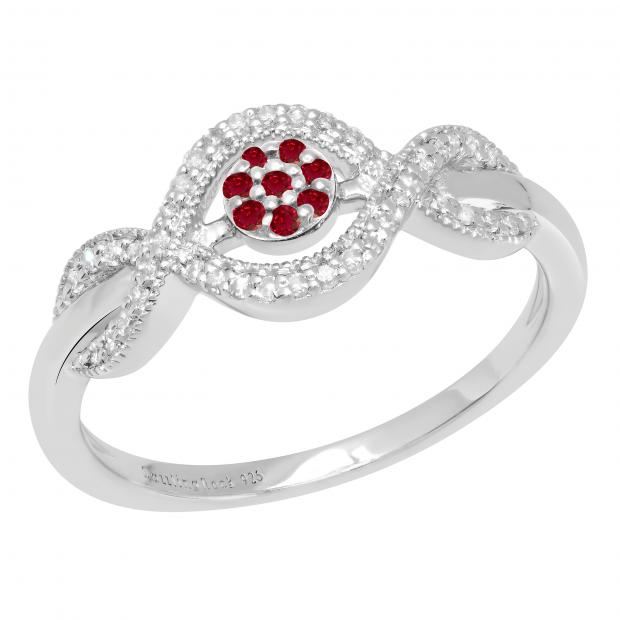 0.25 Carat (ctw) Round Blue & White Diamond Ladies Swirl Engagement Ring 1/4 CT Sterling Silver