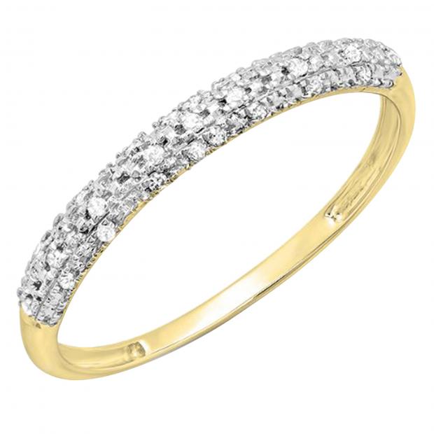 0.10 Carat (ctw) Round White Diamond Ladies Anniversary Stackable Wedding Band 1/10 CT 18K Yellow Gold