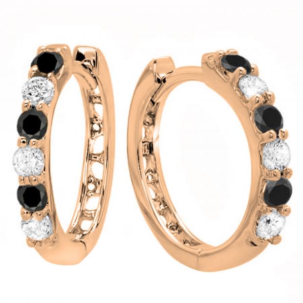 0.33 Carat (ctw) Round Black & White Diamond Ladies Huggies Hoop Earrings 1/3 CT 14K Rose Gold