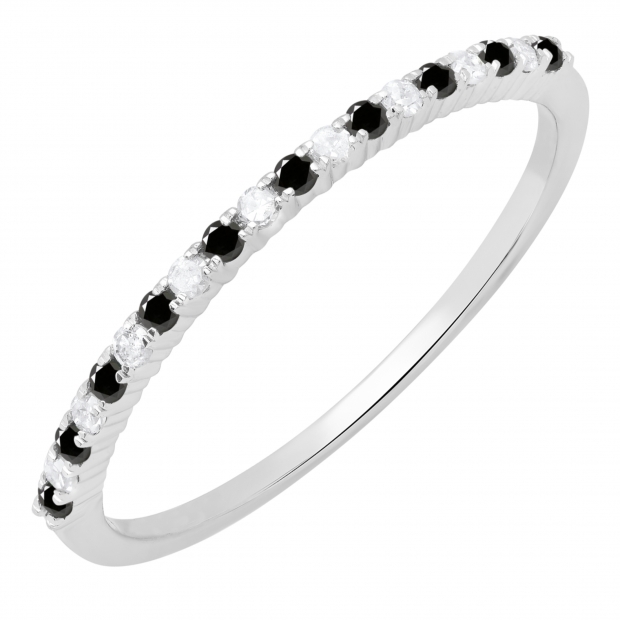 0.15 Carat (ctw) 18k White Gold Round Black & White Diamond Ladies Anniversary Wedding Band Stackable Ring