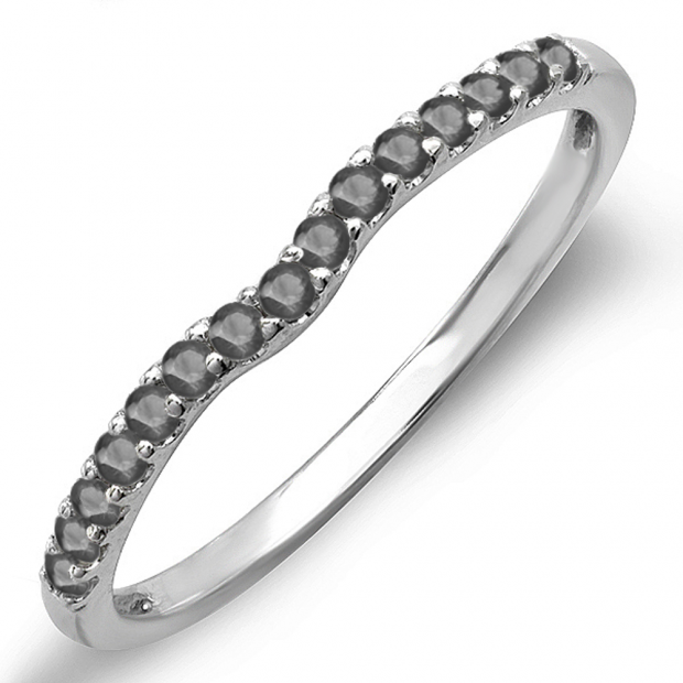 0.25 Carat (ctw) 14K White Gold Round Black Diamond Anniversary Wedding Ring Matching Band 1/4 CT