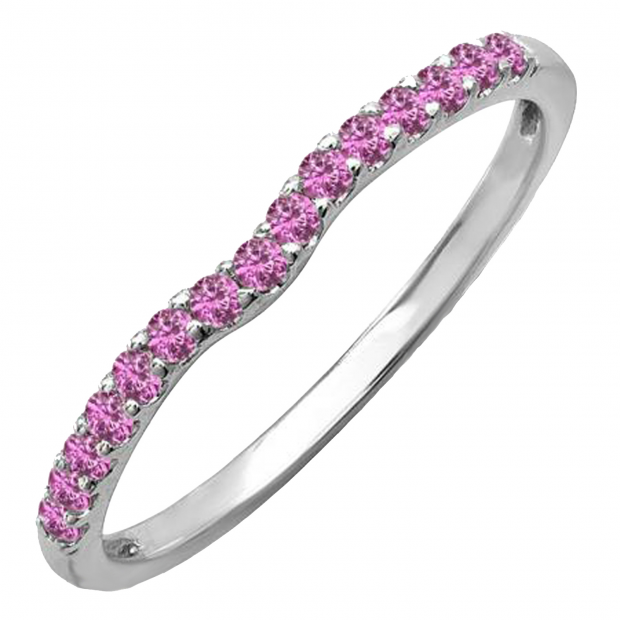 0.25 Carat (ctw) 14K White Gold Round Pink Sapphire Anniversary Wedding Ring Matching Band 1/4 CT