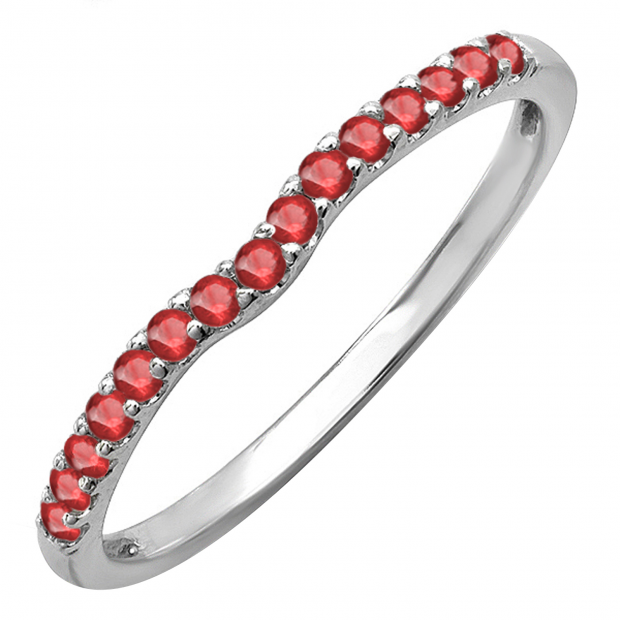 0.25 Carat (ctw) 14K White Gold Round Ruby Anniversary Wedding Ring Matching Band 1/4 CT