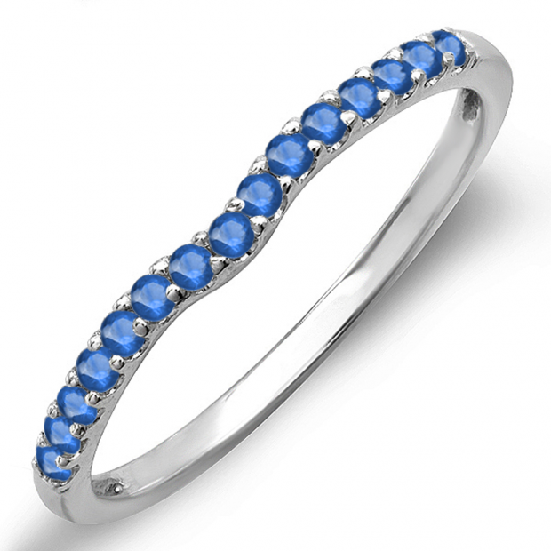 0.25 Carat (ctw) 14K White Gold Round Blue Sapphire Anniversary Wedding Ring Matching Band 1/4 CT