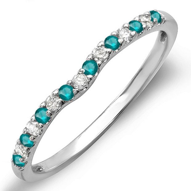 0.25 Carat (ctw) 18K White Gold Round Blue & White Diamond Anniversary Wedding Ring Matching Band 1/4 CT