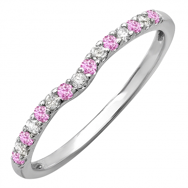 0.25 Carat (ctw) 14K White Gold Round Pink Sapphire & White Diamond Anniversary Wedding Ring Matching Band 1/4 CT