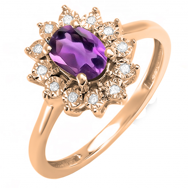 1.10 Carat (ctw) Kate Middleton Diana Inspired Round Diamond & Oval Royal Amethyst Engagement Ring 10K Rose Gold