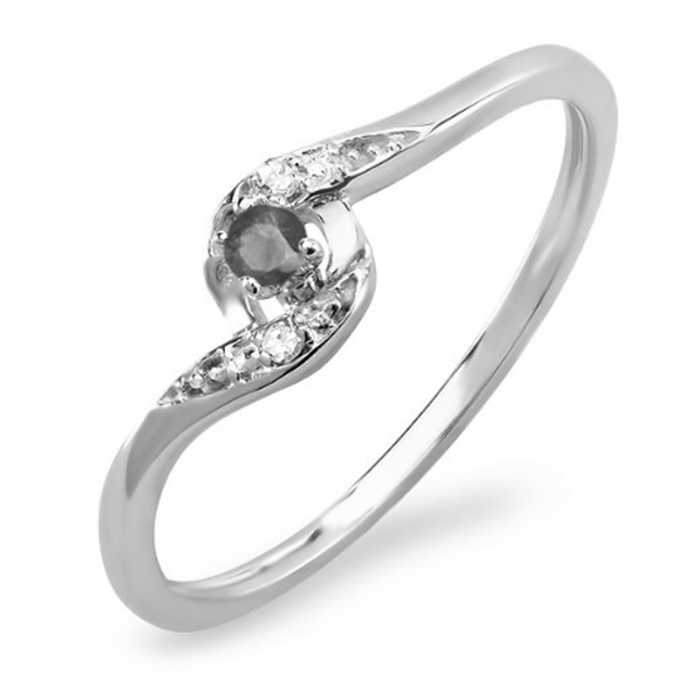 0.08 Carat (ctw) 14k White Gold Round White & Black Diamond Ladies Bridal Engagement Ring 1/10 CT