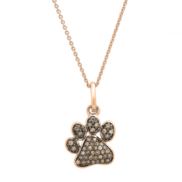 0.35 Carat (ctw) Round Champagne Diamond Dog Paw Print Ladies Pendant 1/3 CT (Gold Chain Included) | 18K Rose Gold