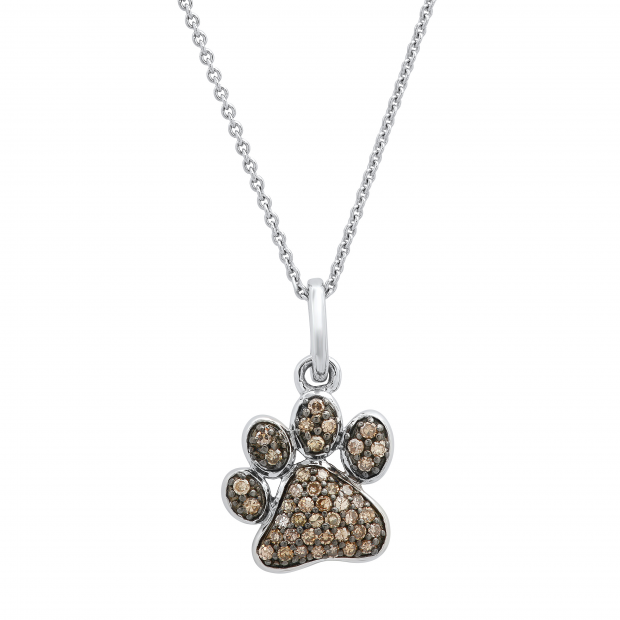 0.35 Carat (ctw) Round Champagne Diamond Dog Paw Print Ladies Pendant 1/3 CT (Silver Chain Included) | 925 Sterling Silver