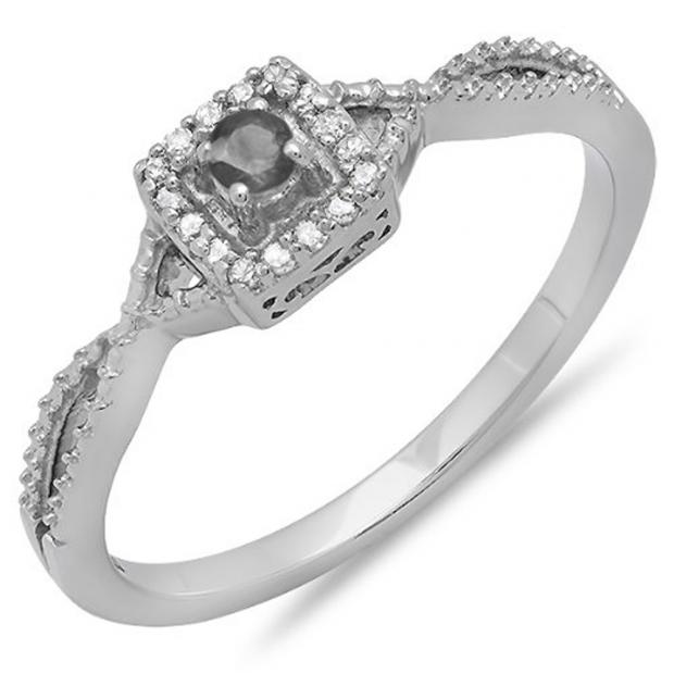 0.15 Carat (ctw) 10k White Gold Round Cut Black and White Diamond Ladies Crossover Split Shank Engagement Bridal Promise Ring