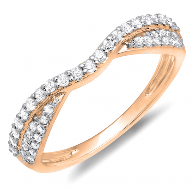 0.36 Carat (ctw) 10k Rose Gold Round Diamond Ladies Bridal Anniversary Wedding Stackable Band 1/3 CT