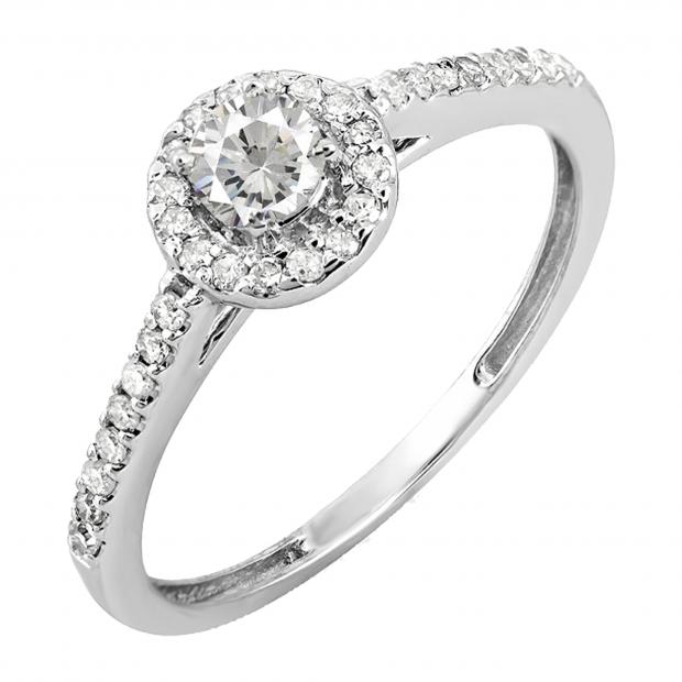 0.50 Carat (ctw) 18k White Gold Round Cut Diamond Ladies Engagement Bridal Halo Ring 1/2 CT