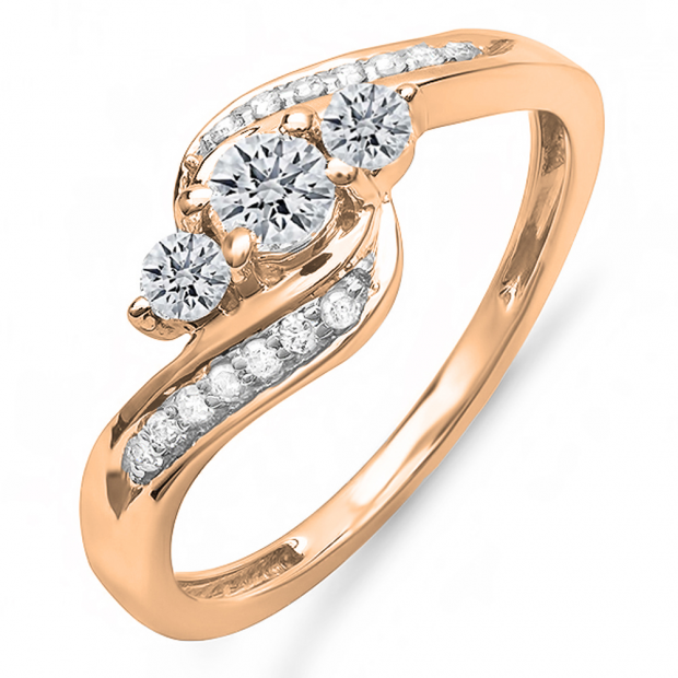 0.50 Carat (ctw) 10k Rose Gold Round Diamond Ladies Swirl Engagement 3 Stone Bridal Ring 1/2 CT