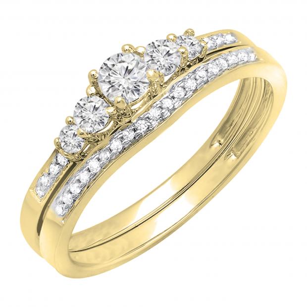 0.50 Carat (ctw) 10k Yellow Gold Round Diamond Ladies Swirl Engagement 3 Stone Bridal Ring 1/2 CT