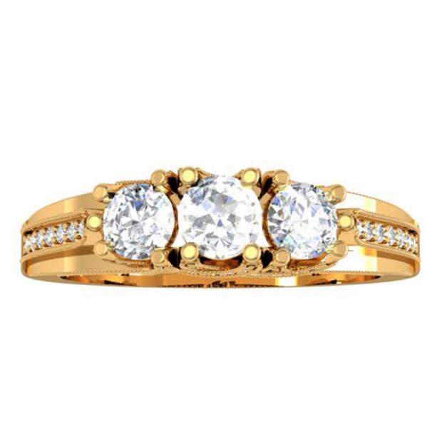 1.00 Carat (ctw) 10k Yellow Gold Round Diamond Ladies Vintage Bridal 3 Stone Engagement Ring 1 CT