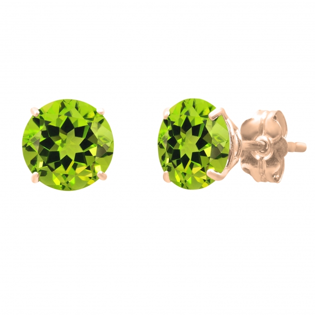 6mm Round Peridot Minimalistic Solitaire Classic Push Back Stud Earrings for Women in 18K Rose Gold
