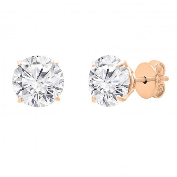 6mm Round White Sapphire Minimalistic Solitaire Classic Pushback Stud Earrings for Women (0.56 ctw Color White) in 18K Rose Gold