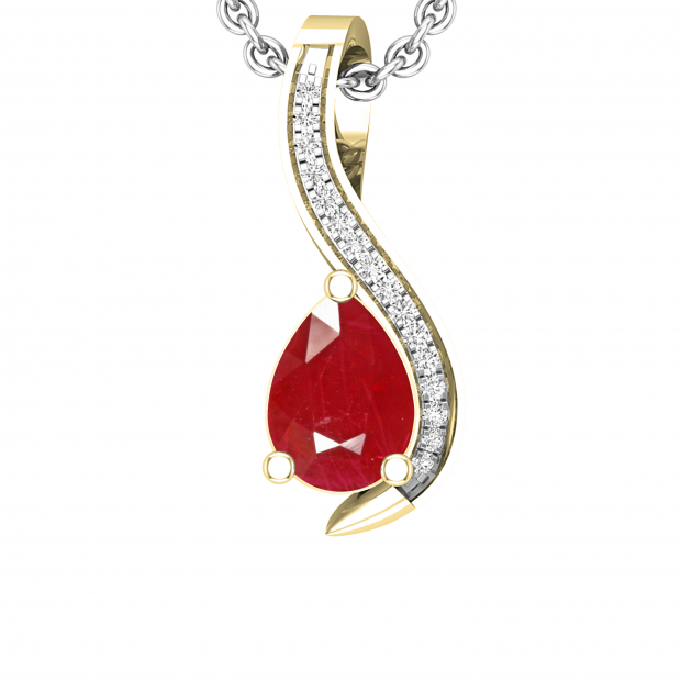 7X5 mm Pear Ruby & Round White Diamond Swirl Style Fancy Pendant for Her | 18K Yellow Gold