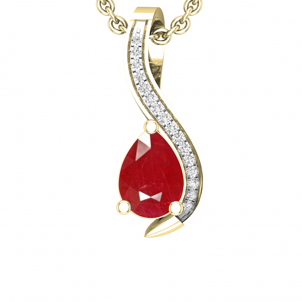 7X5 mm Pear Ruby & Round White Diamond Swirl Style Fancy Pendant for Her | 14K Yellow Gold