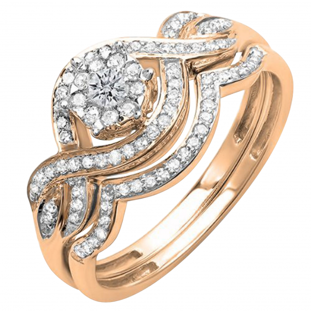 0.40 Carat (ctw) 10k Rose Gold Round Diamond Ladies Bridal Engagement Ring Matching Band Set
