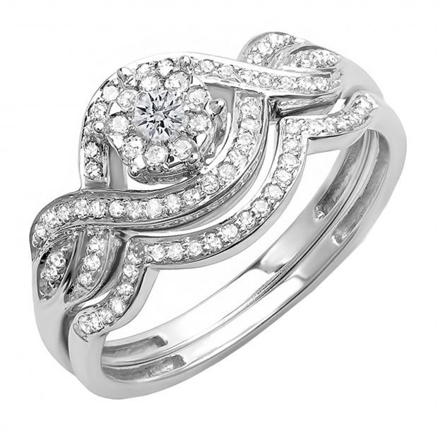 0.40 Carat (ctw) 10k White Gold Round Diamond Ladies Bridal Engagement Ring Matching Band Set