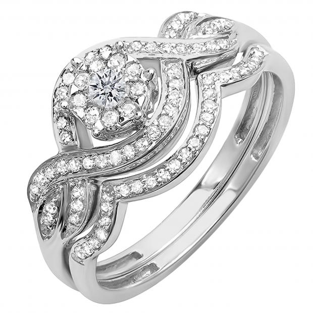 0.40 Carat (ctw) 18k White Gold Round Diamond Ladies Bridal Engagement Ring Matching Band Set