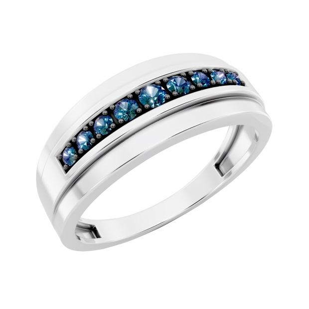 0.23 Ctw Round Blue Natural Diamond Nine Stone Single Row Wedding Band for Men in 925 Sterling Silver