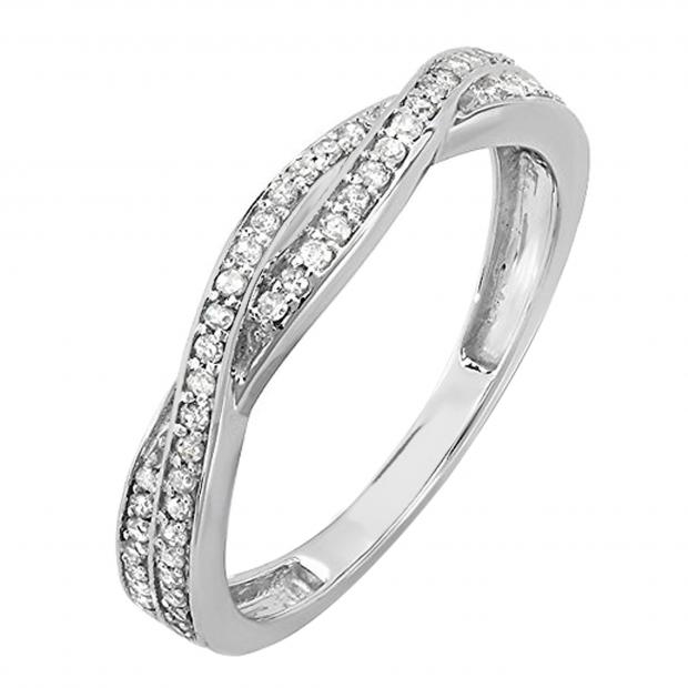 0.25 Carat (ctw) 14K White Gold Round Diamond Anniversary Wedding Band Swirl Matching Ring 1/4 CT