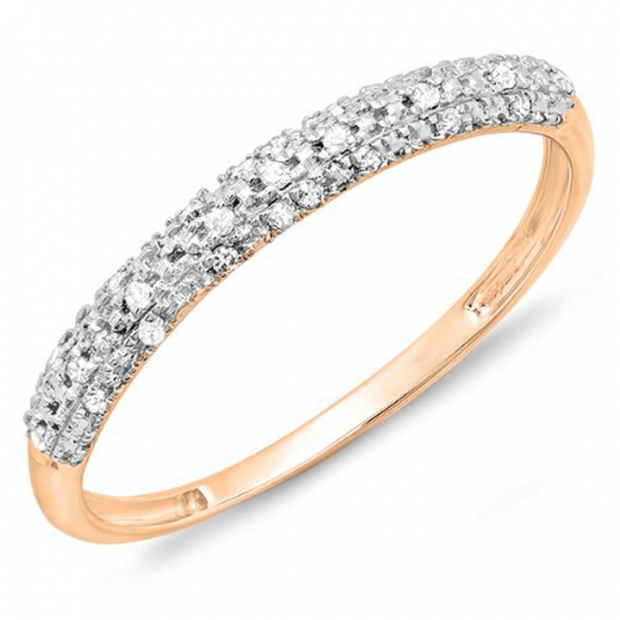 0.10 Carat (ctw) 10k Rose Gold Round Diamond Ladies Anniversary Wedding Band Stackable Ring 1/10 CT