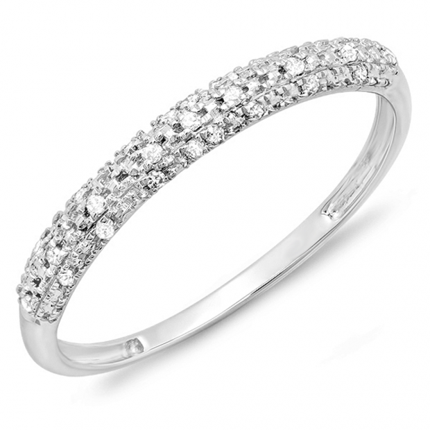 0.10 Carat (ctw) 10k White Gold Round Diamond Ladies Anniversary Wedding Band Stackable Ring 1/10 CT