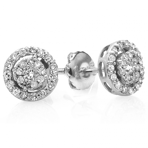 0.40 Carat (ctw) 10K White Gold Round Cut Diamond Round Shape Cluster Earrings Look of each