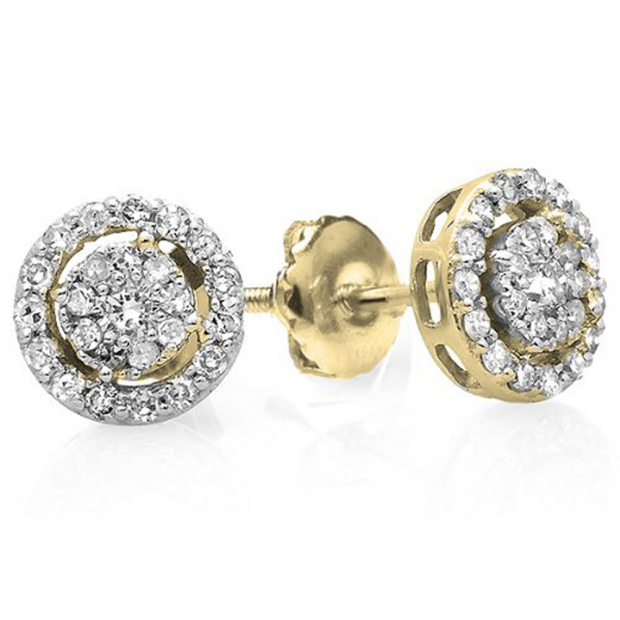 0.40 Carat (ctw) 10K Yellow Gold Round Cut Diamond Round Shape Cluster Earrings Look of each