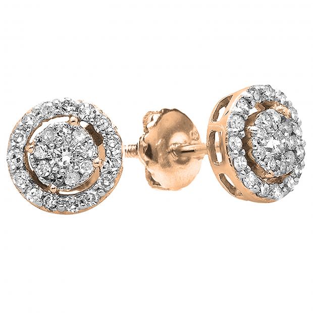 0.40 Carat (ctw) 18K Rose Gold Round Cut Diamond Round Shape Cluster Earrings Look of 1 CT each