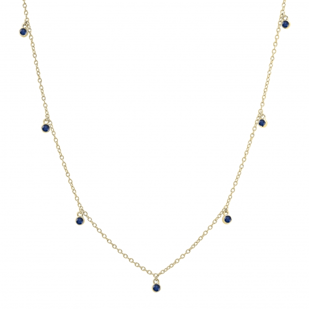 2mm Each Round Blue Sapphire Station Necklace for Her in 18K Yellow Gold