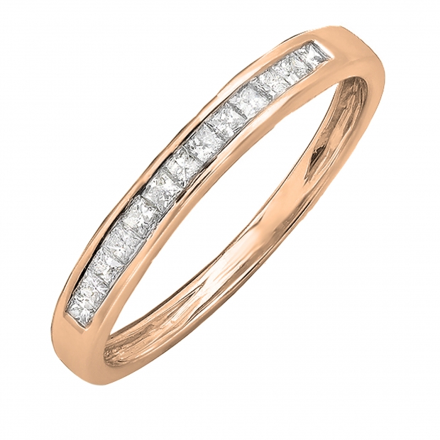 0.33 Carat (ctw) 10k Rose Gold Princess Diamond Ladies Anniversary Wedding Matching Band Stackable Ring