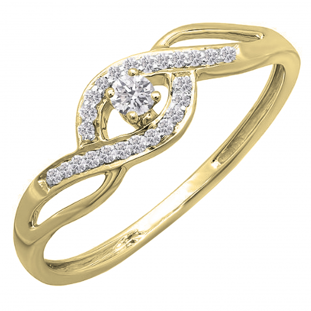 0.15 Carat (ctw) 14k Yellow Gold Round Cut Diamond Ladies Engagement Bridal Promise Ring